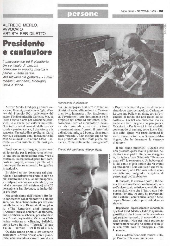 alfredo merlo, sull'eco mese 91/1989 racconta la sua passione musicale